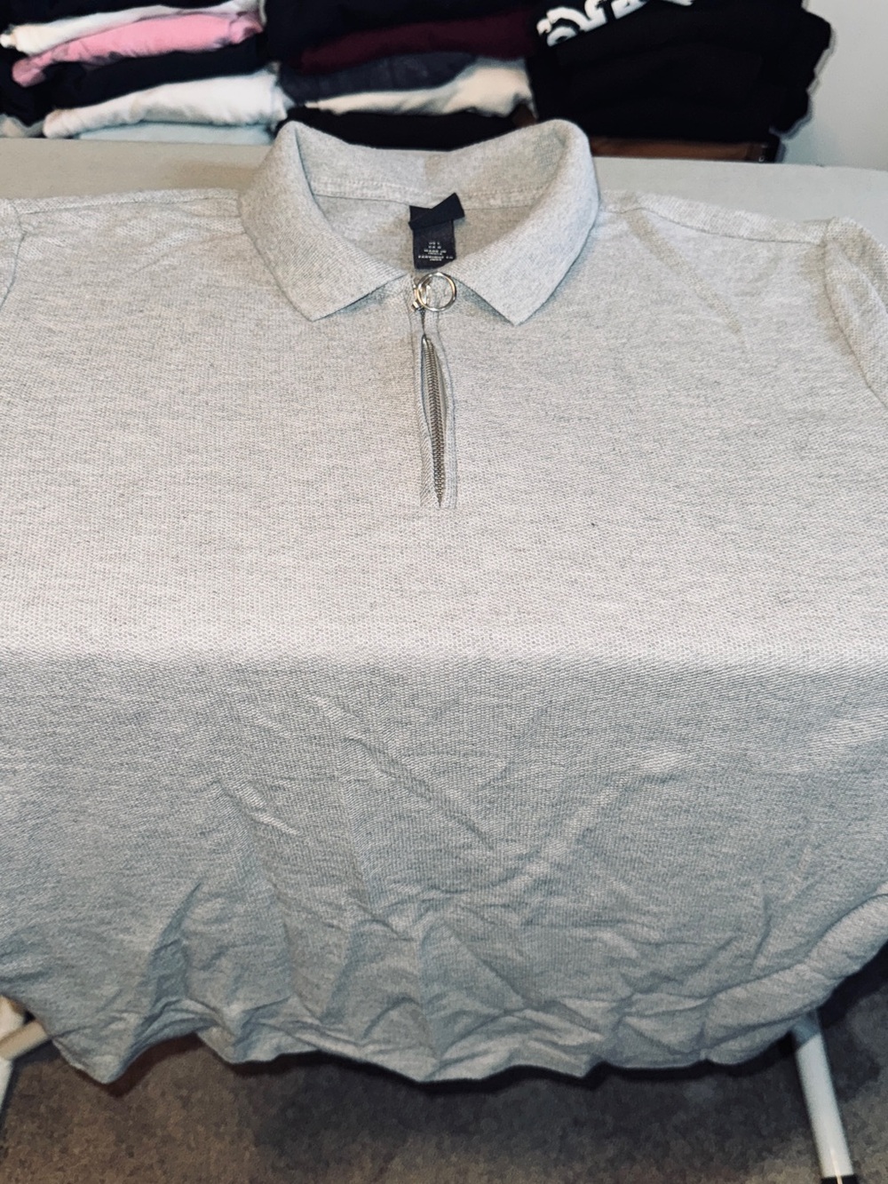 H&M Light Gray Zip Polo with Ring Pull